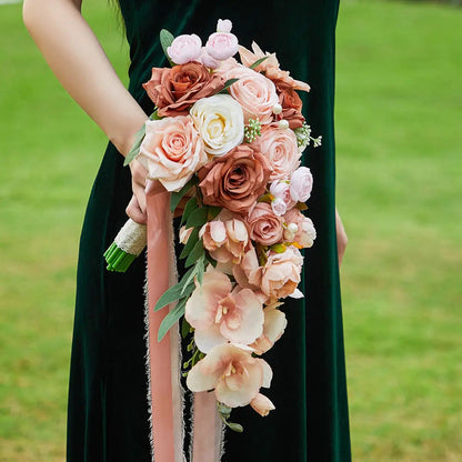 Wedding Bouquet Bridal Artificial Silk Flowers Foam Roses Bouquet Lace Decoration Natural Wedding Flowers Good Vibrations