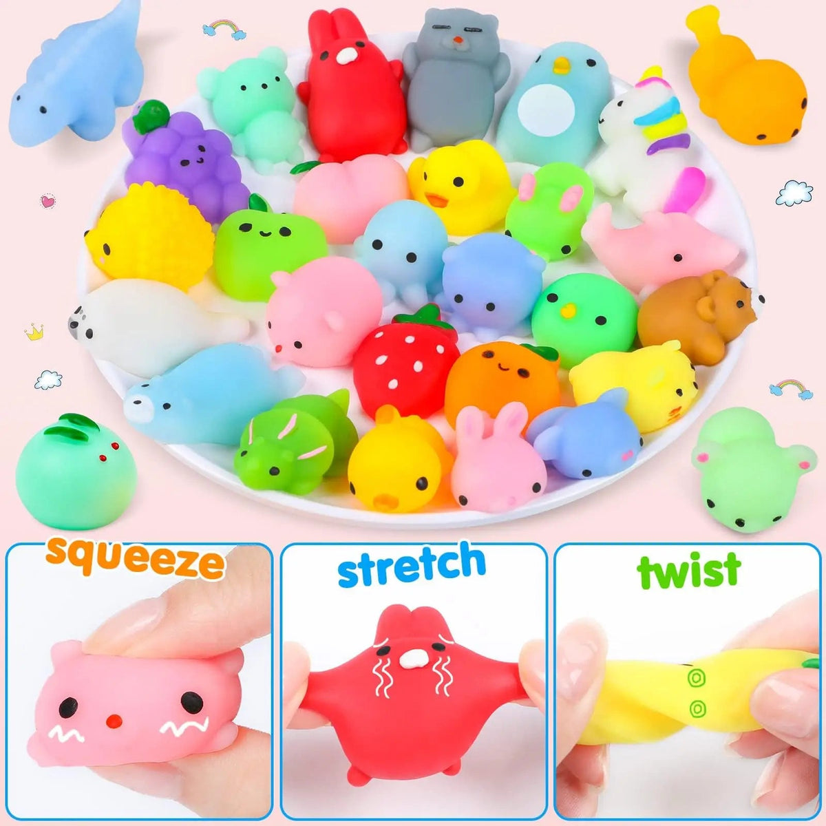 20/40/80Pc Squishies Mochi Squishy Toys Party Favors for Kids Mini Squishies Animal Stress Relief Toy School Birthday Gifts Good Vibrations