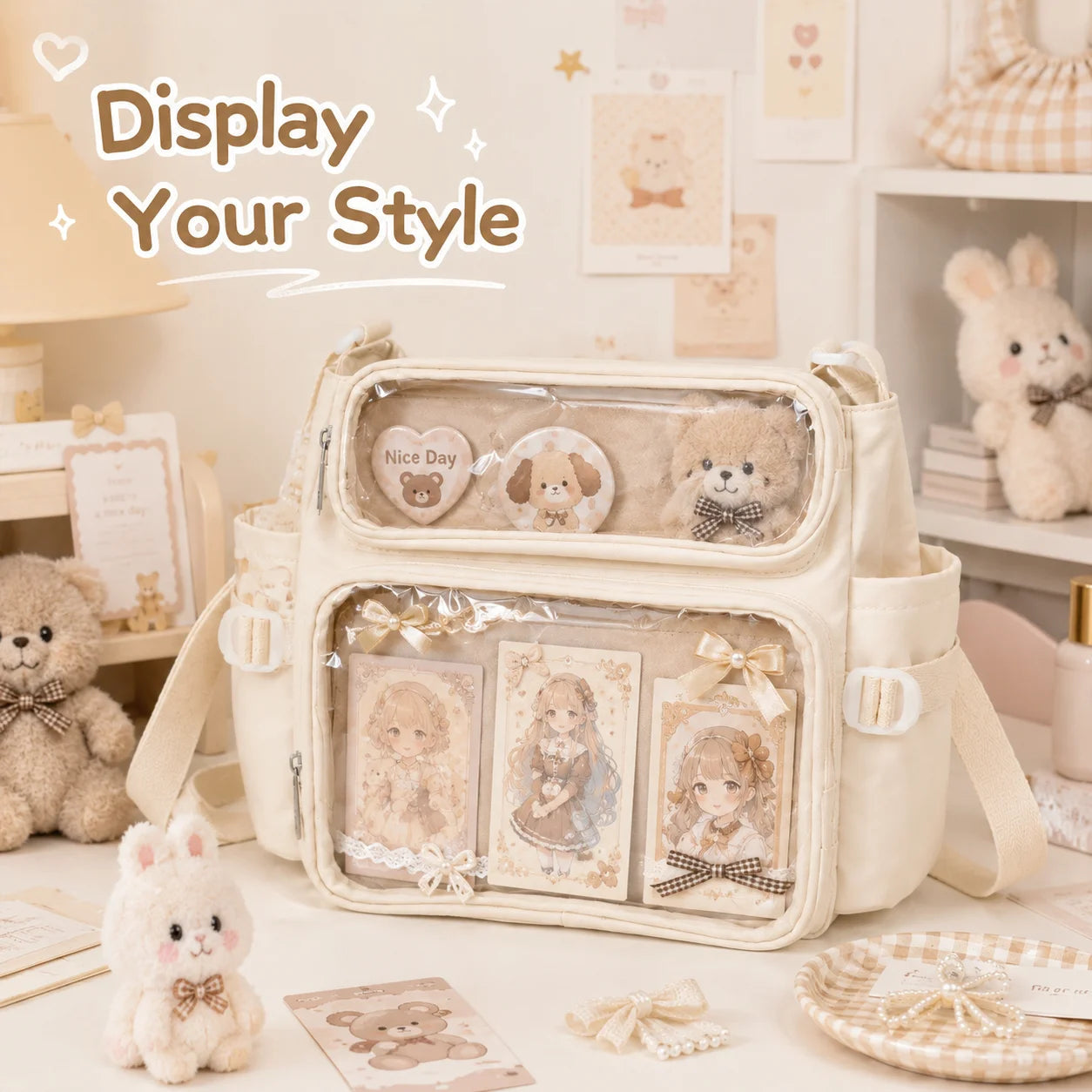 Academy Style Crossbody Bag Lightweight School Bag Adjustable Strap Clear Front Pocket for Daily Carry Good Vibrations