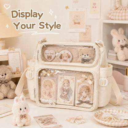 Academy Style Crossbody Bag Lightweight School Bag Adjustable Strap Clear Front Pocket for Daily Carry Good Vibrations