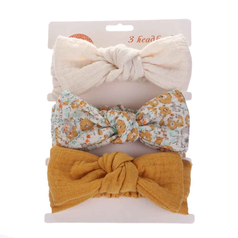 3Pcs/Set Solid Muslin Cotton Linen Baby Headband Elastic Rabbit Ear Hair Band Infant Girl Turban Headwraps Stretch Accessories Good Vibrations