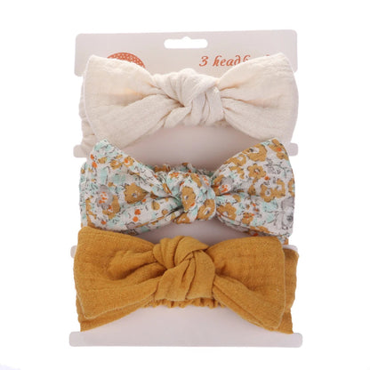 3Pcs/Set Solid Muslin Cotton Linen Baby Headband Elastic Rabbit Ear Hair Band Infant Girl Turban Headwraps Stretch Accessories Good Vibrations