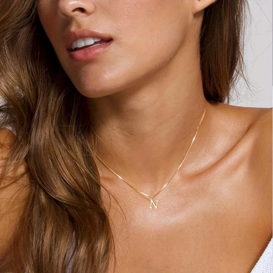 A-Z Initial Necklace 18K Gold Plated Necklace Cute Letter Stainless Steel Necklace for Women Good Vibrations