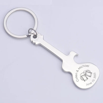 Wedding Gifts for Guests Wedding Souvenirs Custom Party Favors Personalized Silver Keychains Guitar Shaped Bottle Openers