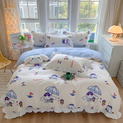 Sanrio Kids Bedding Set Kuromi Cinnamoroll Mymelody Duvet Cover Bed Sheet Pillowcase Bedsheet Double Single King Queen Twin Size Good Vibrations