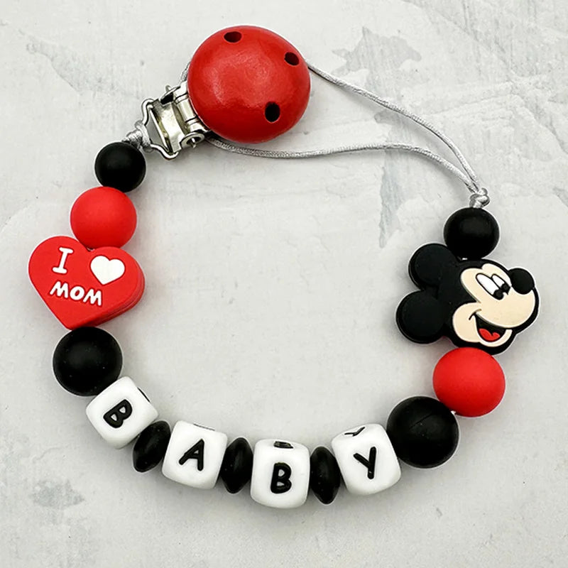 Personalized English Letters Baby Silicone Cartoon Disne Pacifier Clips Chains Holder Teether Pendants Teething Kawaii Baby Gift Good Vibrations
