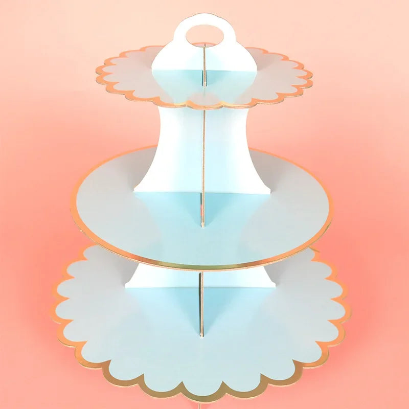 3-Layer Disposable Round Birthday Cupcake Dessert DIY Paper Craft Stand Dessert Display Rack Wedding Party Supplies Cake Tools Good Vibrations