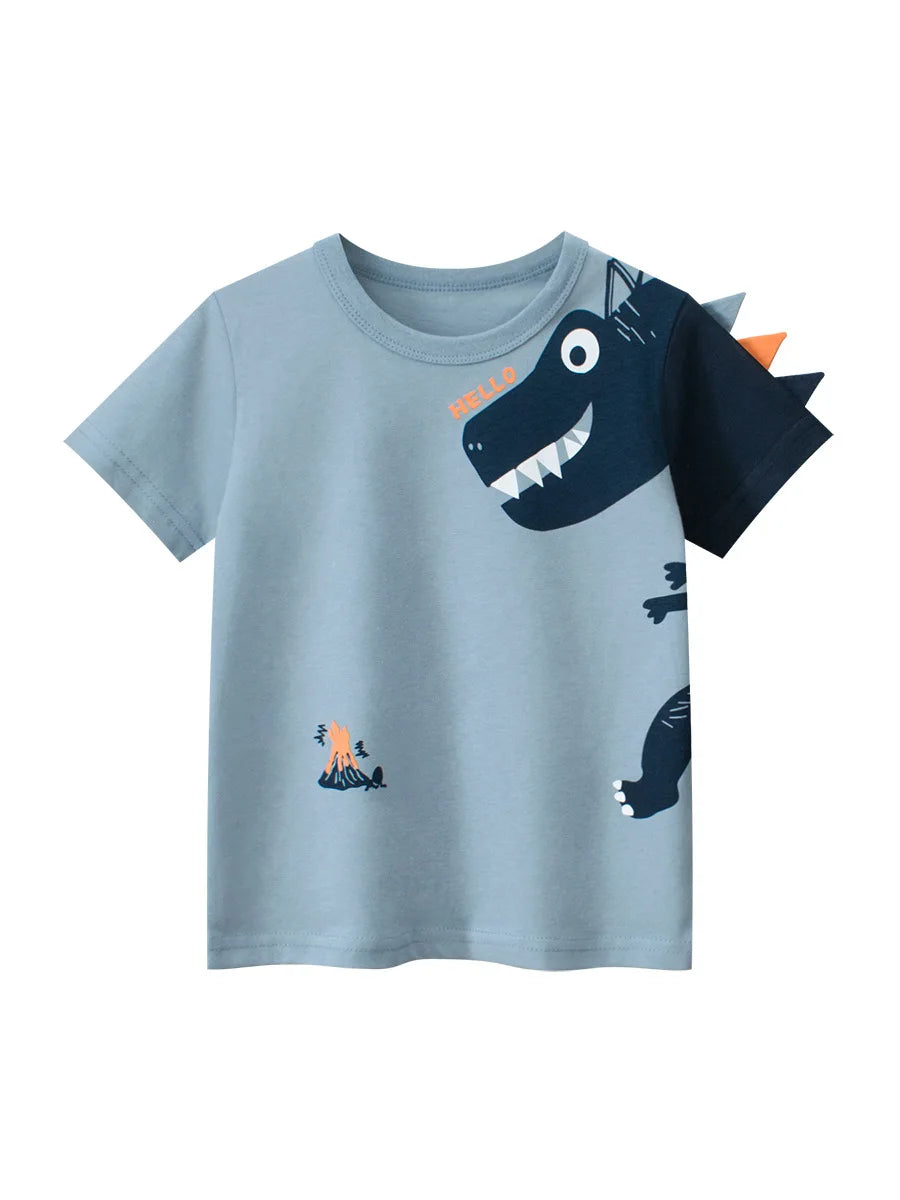 2024 Children 3D Cartoon Short T-Shirts Clothes for Boy 100% Cotton Short Sleeve Dinosaurs Cute Kids Casual Sport Top Tees Good Vibrations