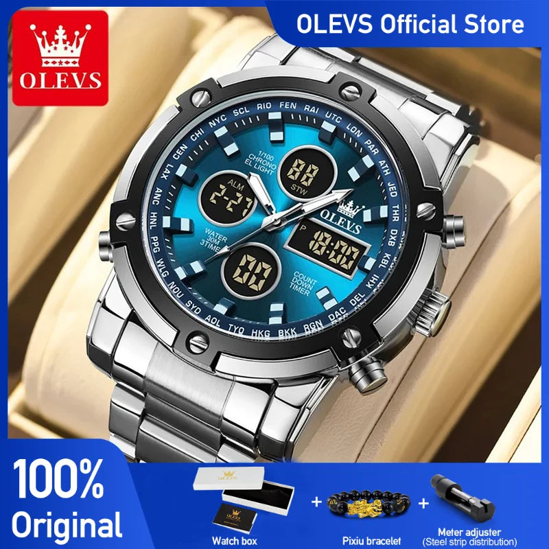 OLEVS Men's Watches Original Multifunctional Wlectronic Watch for Man Waterproof Luminous Alarm Clock Fashion Dress Good Vibrations