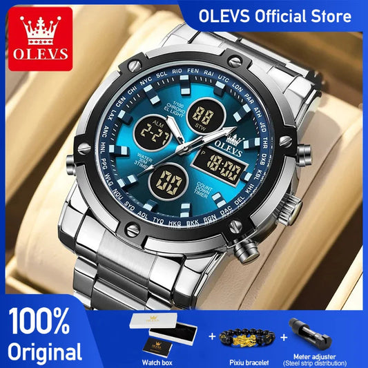 OLEVS Men's Watches Original Multifunctional Wlectronic Watch for Man Waterproof Luminous Alarm Clock Fashion Dress Good Vibrations