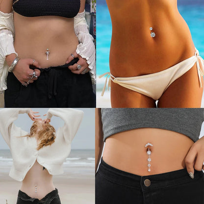 3-5pcs/Lot Belly Button Ring Sets Heart Butterfly Flower Dangled Belly Piercing Nombril 14G Curved Navel Rings Jewelry for Women Good Vibrations Adult Super Store