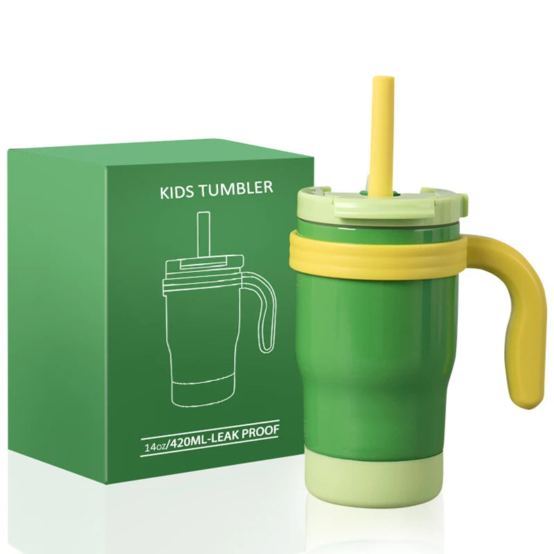 420ML Kids Thermos Bottle Leak Proof Tumbler With Handle Stainless Steel Travel Straw Mug For Toddler Boys Girls Christmas Gifts Good Vibrations