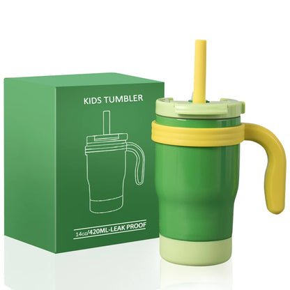 420ML Kids Thermos Bottle Leak Proof Tumbler With Handle Stainless Steel Travel Straw Mug For Toddler Boys Girls Christmas Gifts Good Vibrations