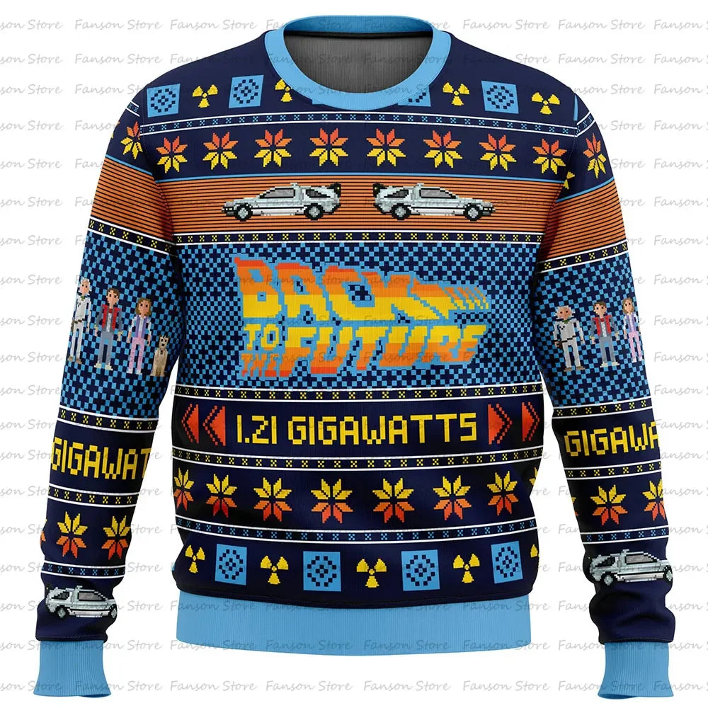 Back To The Future Ugly Christmas Sweater Cartoon Anime Women Men Pullover Tops 2025 New Fashion Couple Hoodie Sweatshirt Good Vibrations