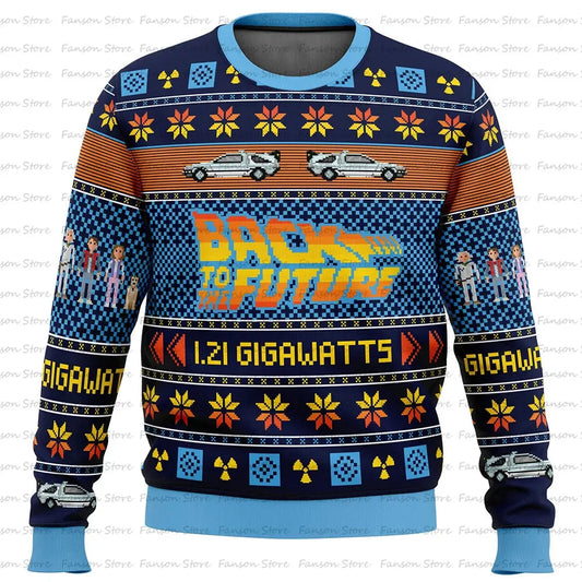 Back To The Future Ugly Christmas Sweater Cartoon Anime Women Men Pullover Tops 2025 New Fashion Couple Hoodie Sweatshirt Good Vibrations