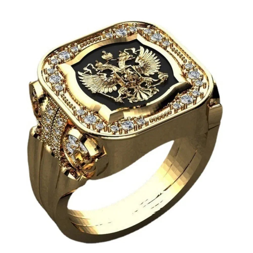 New Simple Retro Fashion Men's Jewelry Luxury Zirconia Stamp Ring Men's Badge Ring Punk Street Niche Trend Party Jewelry Gifts Good Vibrations