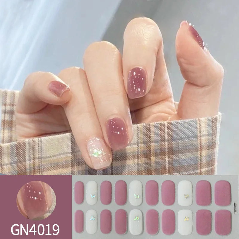 20Tips Semi-Cured Gel Nail Sticker Pure Color Uv/Led Lamp Gel Nail Polish Wraps Long-Lasting Full Cover Gel Sticker Nail Decor Good Vibrations