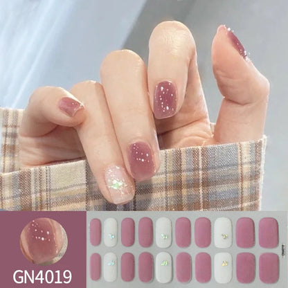 20Tips Semi-Cured Gel Nail Sticker Pure Color Uv/Led Lamp Gel Nail Polish Wraps Long-Lasting Full Cover Gel Sticker Nail Decor Good Vibrations