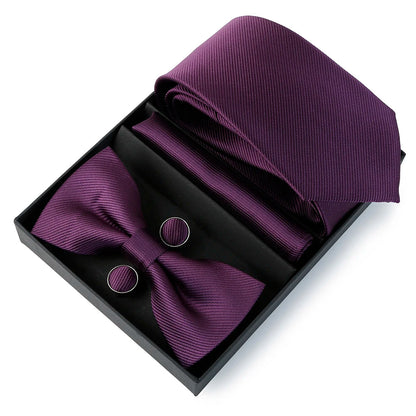 Mens Bussiness Ties Set With Bowtie Bow tie Necktie Square Towel Cufflinks For Groom Wedding Banquet Party Gift Box Accessories Good Vibrations