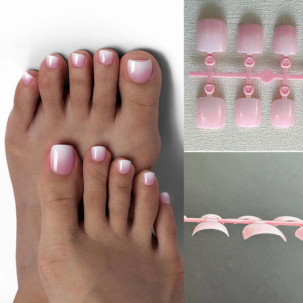 120Pcs French Short Square Artificial Press On Toenails Nude Pink Full Cover False Toe Nails Fake Toe Nail Extension For Women Good Vibrations