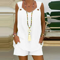 Women's Casual Fashion Set with Suspender Sleeveless Solid Color Top and Pants Set Summer Comfortable Clothing Good Vibrations