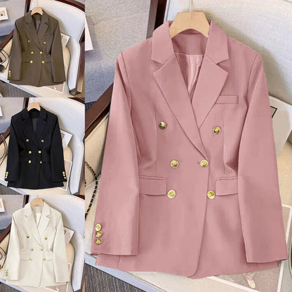 Blazer For Women Elegant Suit Jacket Loose Long Sleeve Jacket Beige Casual Solid Color Blazer Fashion Lapel Neckline Style Good Vibrations