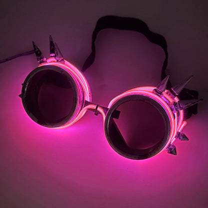 LED Funny Sunglasses Futuristic Soldier Round LED Steampunk Glasses Birthday Halloween Christmas Concert Steampunk Toy Glasses Good Vibrations