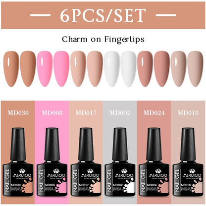 MSRUIOO 6pcs Nude Pink Gel Nail Polish Set Glitter Colorful Semi Permanent UV Gel Kits DIY Nail Art Painting Varnish Manicure Good Vibrations