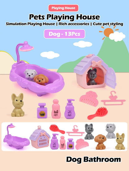 Mini doll pet accessory set, children's playhouse toy pet set, cat and dog bath, park, scene set, birthday and Christmas gifts Good Vibrations