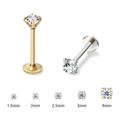 2/8PCS Stainless Steel Eearring Nose Stud Cartilage Piercing Jewelry Helix Tragus Lip Flat Back Tiny Earrings for Women 18G Good Vibrations