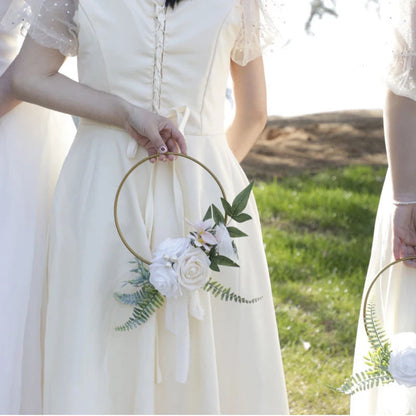 YeeNanee Wedding Gold Hoop Bouquet for Bridesmaids Floral Rose Eucalytpus Metal Ring Wreath Bridal Shower Ceremony Decoration Good Vibrations