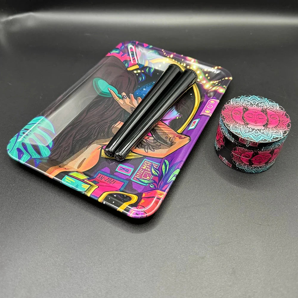 Manual 5cm Crusher Metal Grass Grinder TinPlate 18x12.5cm Rolling Tray Smell Proof Storage Tube Tobacco Herbal Set Cigar Tool Good Vibrations Adult Super Store