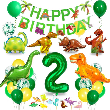 Dinosaur Birthday Party Supplies for Kids Age 2-6, Foil Balloons Set with Banner, Cake Topper, Decorations Kit (Boys & Girls) Good Vibrations