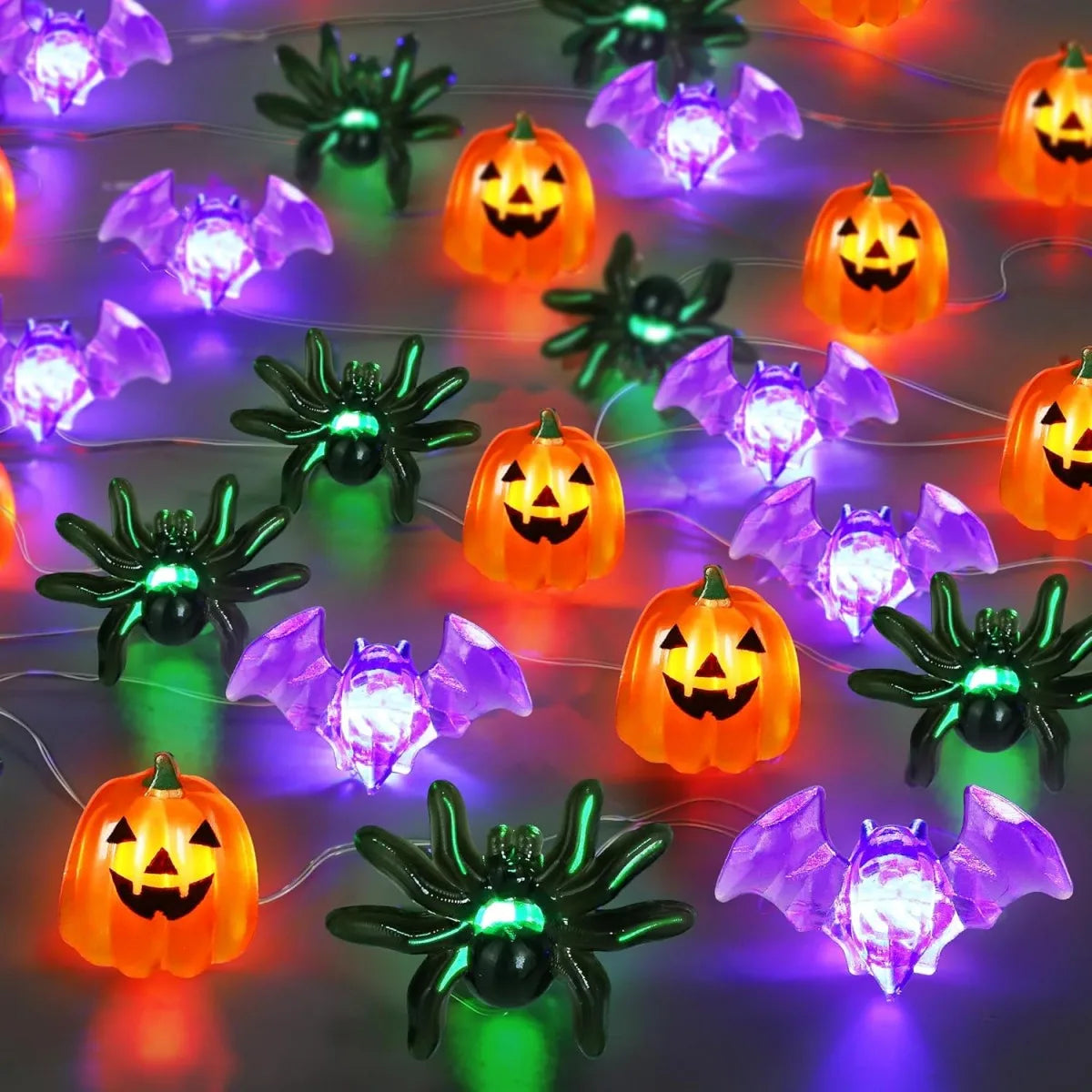 1pc LED Halloween Pumpkin Spider Bat String Light Battery Operated Waterproof Indoor And Outdoor Spooky Atmosphere Hanging Decor Good Vibrations