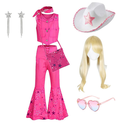 Pink Cowgirl Costume Girls Outfit Sets Vest Flared Pants Kids Halloween Costumes Good Vibrations