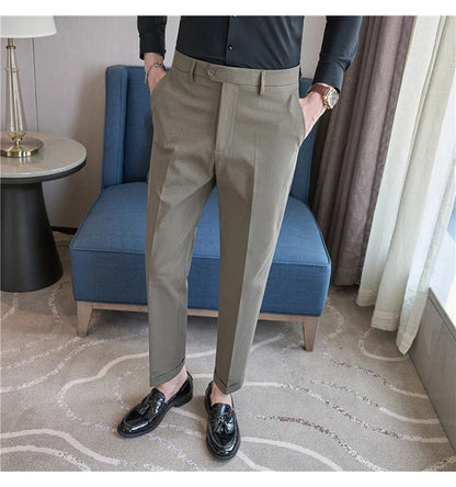 Men Suit Pants 2025 Elastic Slim Fit Formal Dress Pants Solid Casual White Trousers Pantalon Homme Wedding Party Men Clothing Good Vibrations