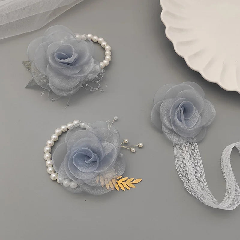 Girls Bridesmaid Wrist Flowers Pearl Ribbon Rose Bracelet for Wedding Prom Party Bride to Be Bridesmaid Gift Wedding Accessories Good Vibrations