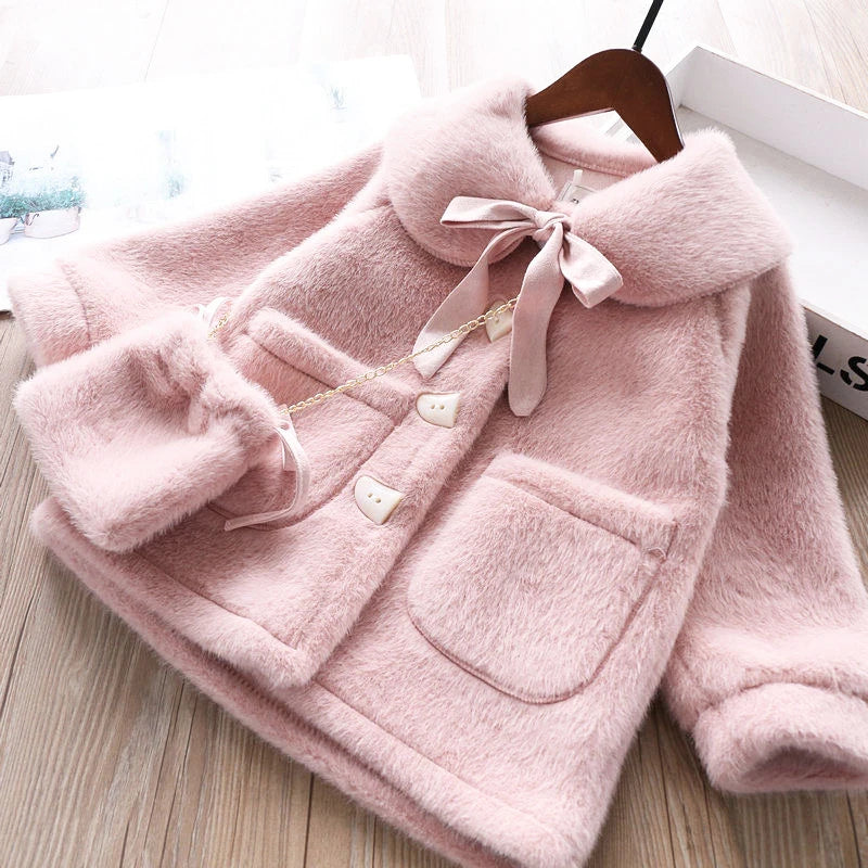 3 4 6 8 10 Years Girls Jacket Autumn Winter Warm Faux Fur Coat For Girls Christmas Princess Outwear Cute Plush Children Clothing Good Vibrations