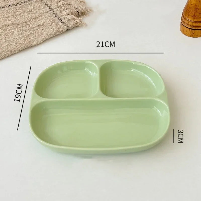 3Grid Ceramic Dinner Plates Solid Color Serving Dishes Salad Dinnerware Dining Compartment Plate Kitchen Eco-friendly Tableware Good Vibrations