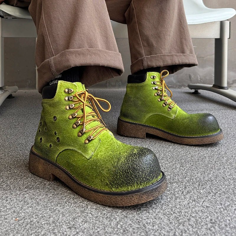 Boots Men High Top Boots High Quality Women Leather Shoes Fashion Outdoor Sneakers Men Lace Up Non-Slip Ankle Boots for Couple Good Vibrations
