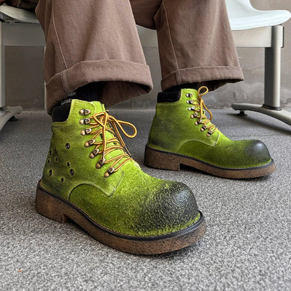 Boots Men High Top Boots High Quality Women Leather Shoes Fashion Outdoor Sneakers Men Lace Up Non-Slip Ankle Boots for Couple Good Vibrations