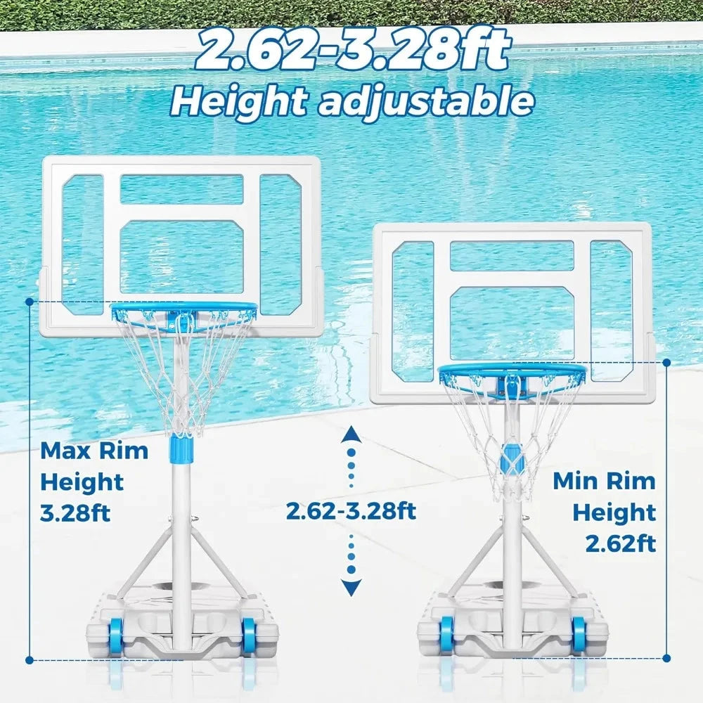 Pool Basketball Hoop Poolside, Stainless Steel Rust-Proof 32" Basketball Hoop Outdoor, Height Adjustable Swimming Good Vibrations