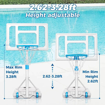 Pool Basketball Hoop Poolside, Stainless Steel Rust-Proof 32" Basketball Hoop Outdoor, Height Adjustable Swimming Good Vibrations