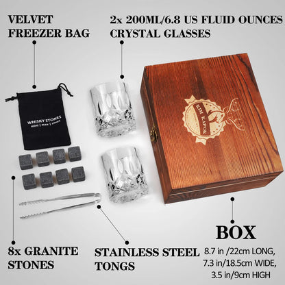 Whiskey Stones Gift Set Whiskey Glass Set of Granite Chilling Whiskey Rocks  Scotch Bourbon Whiskey Glass Gift Box Set Good Vibrations
