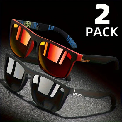 2pcs Square Polarized Sunglasses Anti Glare Sun Shades For Summer Party Vacation Travel Driving Fishing Good Vibrations