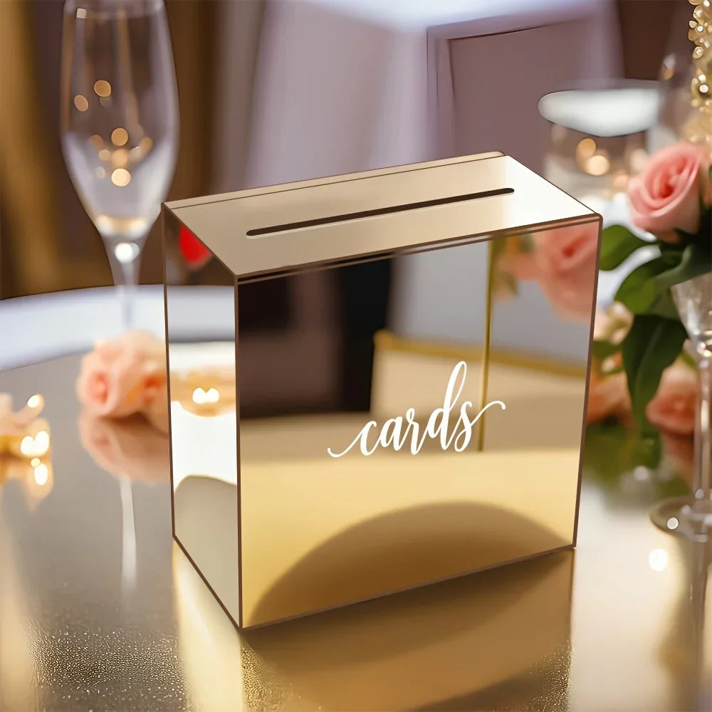 Wedding Card Box Golden Acrylic Wedding Guest Book Box with Envelope Slot  for Engagement and Wedding Birthdays,graduation Good Vibrations