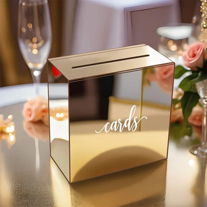 Wedding Card Box Golden Acrylic Wedding Guest Book Box with Envelope Slot  for Engagement and Wedding Birthdays,graduation Good Vibrations