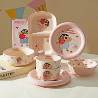 Cartoon Crayon Shin Chan Ceramic Tableware Set Cute Home Dining Bowl Pink Cute Girl Heart Round Bowl Water Cup Plate Gift Good Vibrations