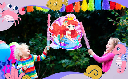 Mermaid Piñata,13.6'' Mermaid Party Pinata Set-Mermaid Piñata Large Blindfold Stick etc Mermaid Birthday Party Supplies for Kids Good Vibrations