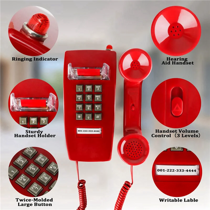 ELECT-2X Wall Phones For Landline With Mechanical Ringing, Single Line 2554 Wall Telephone With Voicemail Indicator,Red Good Vibrations
